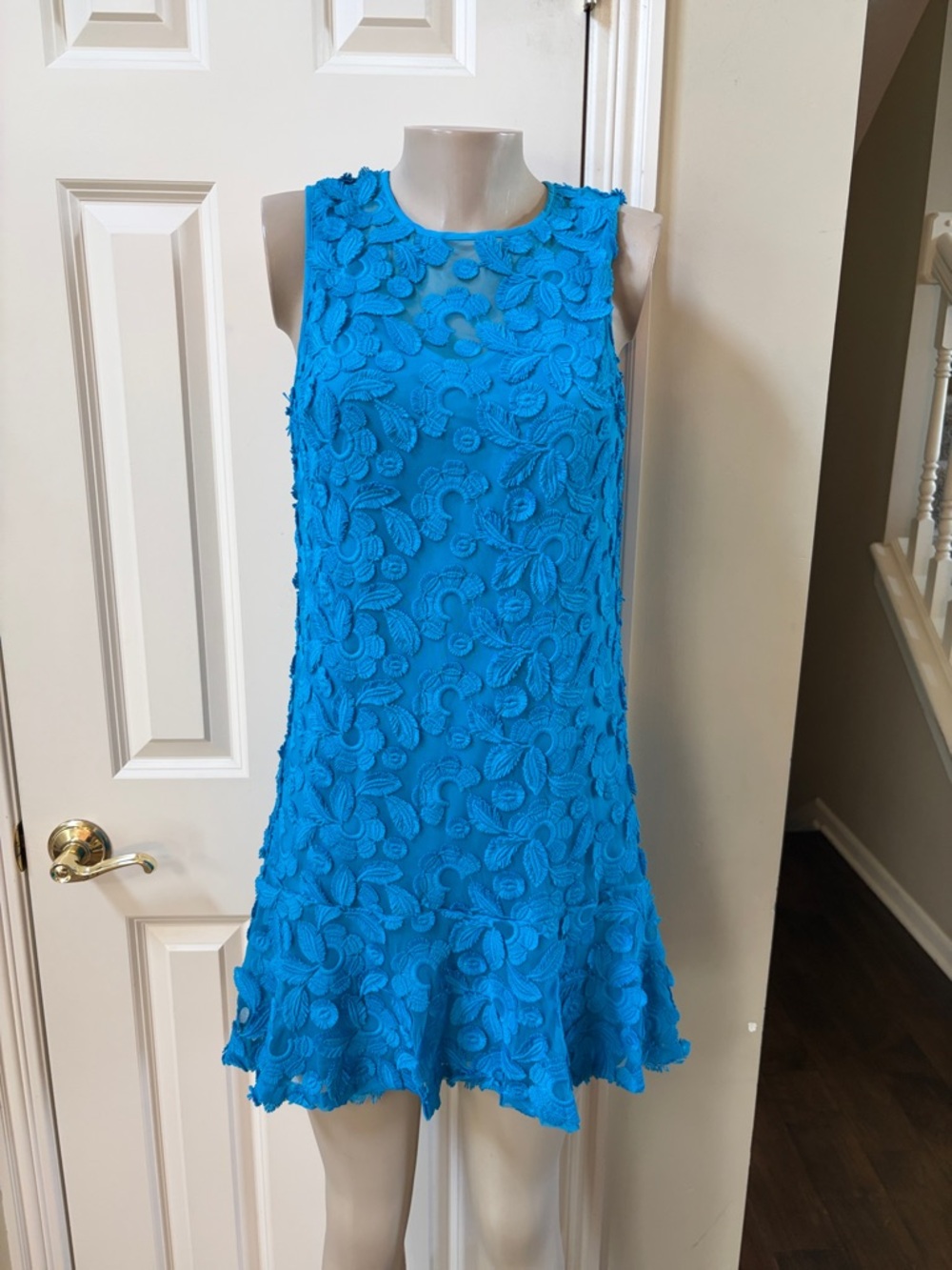 Trina Turk Bright Blue Sleeveless Floral Appliqué Mini Dress, 2